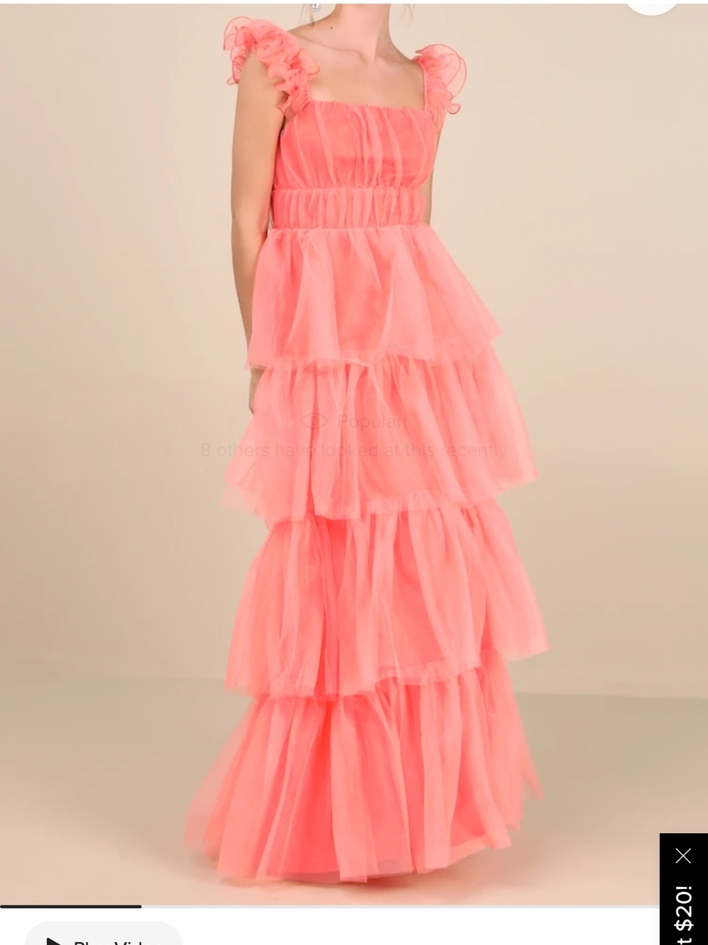 Lulu's Coral pink tiered tulle maxi wedding dress formal gown size small